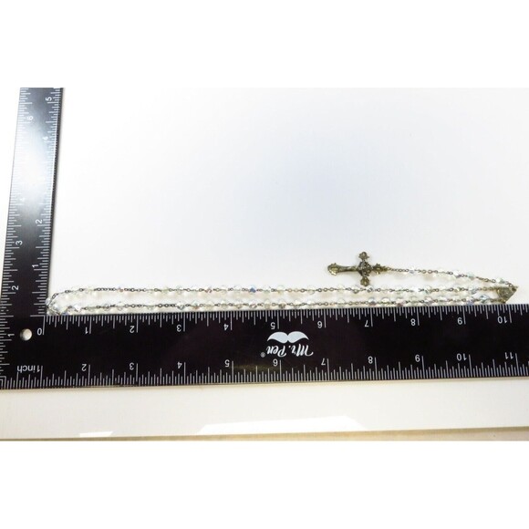 Antique 800 Silver Catholic Holy Rosary Givre Glass Crystal Rosary Beads 14 1/2" - Picture 11 of 11
